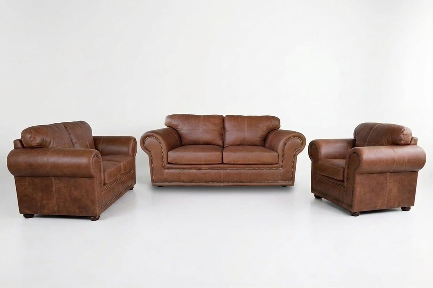 Afrikan Comfort Genuine Leather Lounge Set 3-Piece (x1 1-Seater x2 2-Seater Sofas - Exotic Brandy)