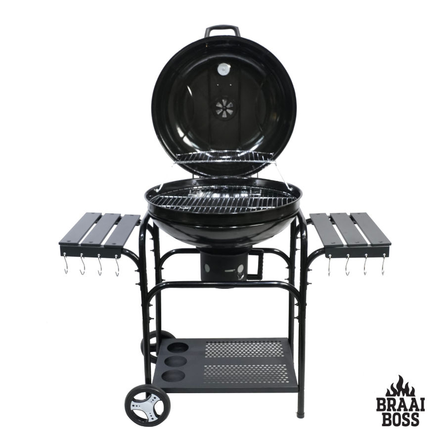MagMaster – 57cm Premium Trolley Charcoal Kettle Braai with Hinged Lid and Side Tables