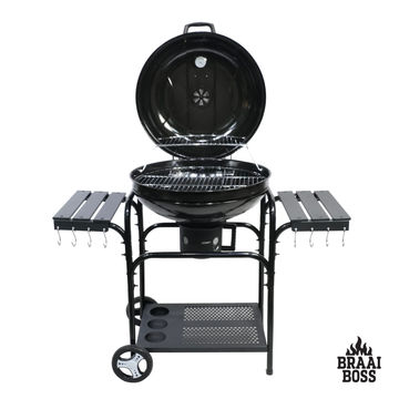 BraaiBoss – 57cm Premium Charcoal Kettle Braai with Hinged Lid, Side Tables, Warming Rack & Thermometer