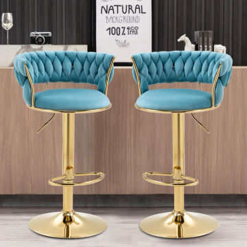 KC FURN-Set Of 2 Cady Velvet Swivel Bar Stools(Aqua)