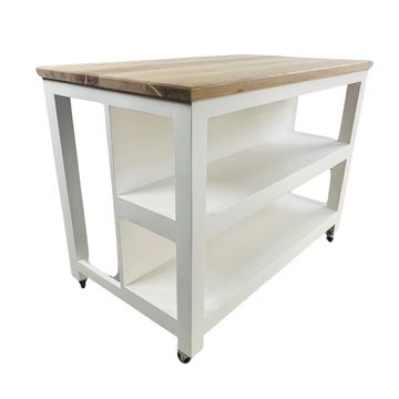 Struisbaai Kitchen Island with Solid Oak Top, Shelving & Lockable Wheels