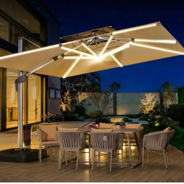 Ohana Patio Cantilever Umbrella with LED Lights Cream/White