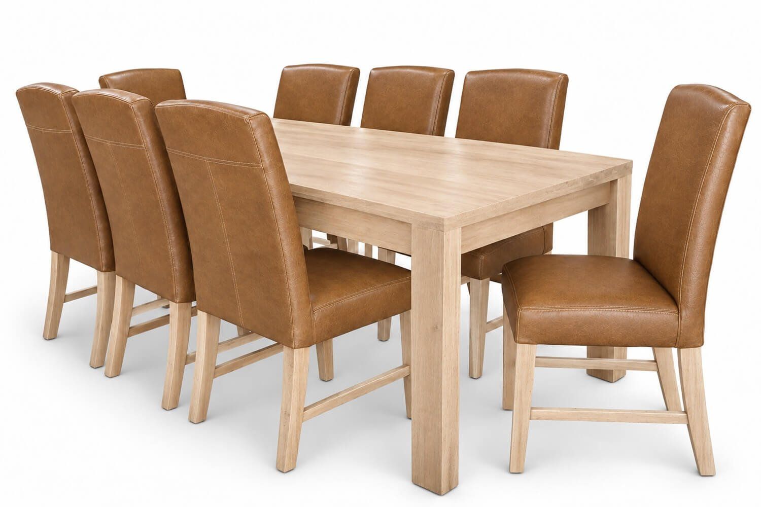 Primo Solid Cottonwood Dining Set 9-Piece 22001000 1 Table 8 Genuine Leather Chairs (Tan)