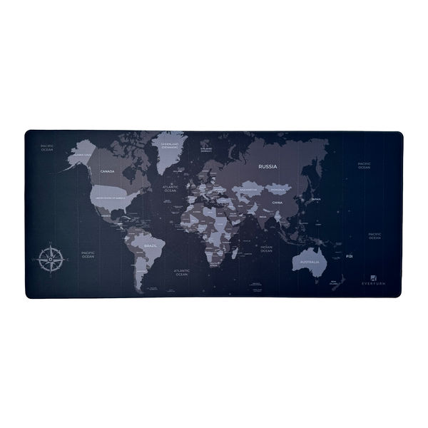Large Black World Map Desk Mat - Non-Slip