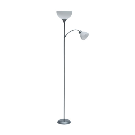 LAMP FLOOR-GREY METAL 2 WHITE SHADES 182cm H