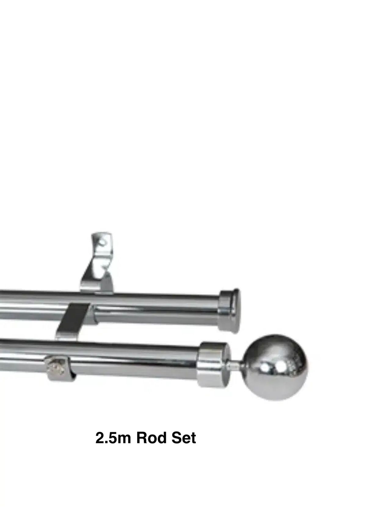 Silver Double Curtain Rod Set -Ball Finial 2.5m