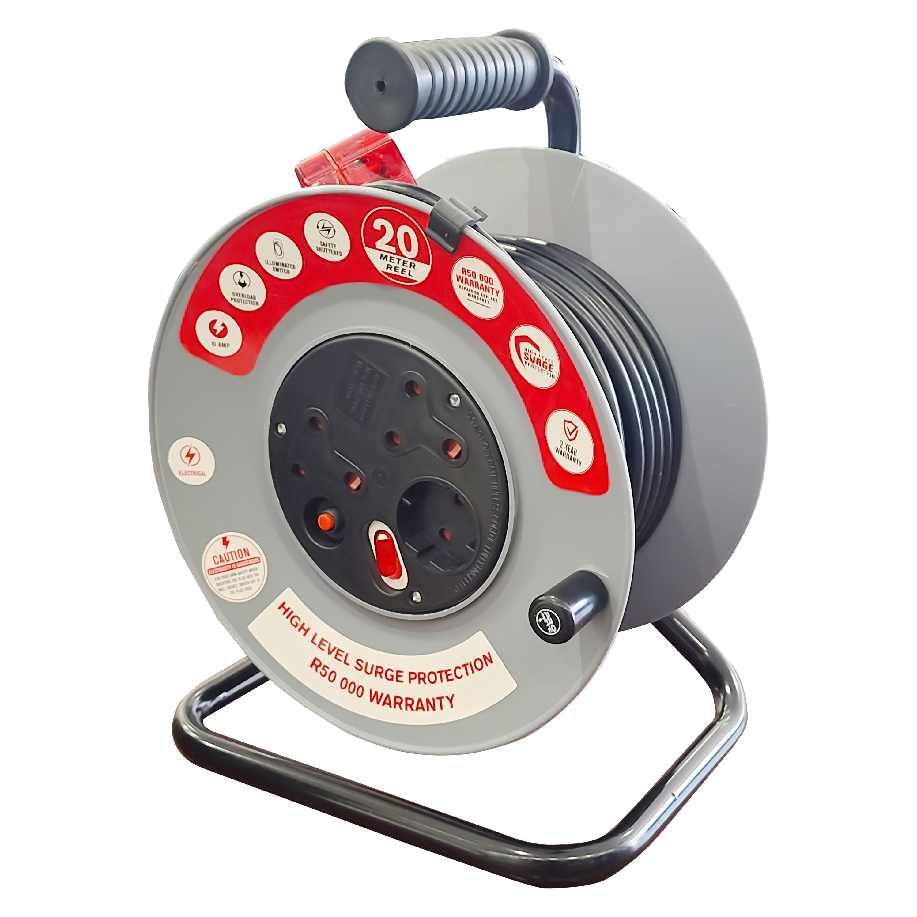 ELECTRICMATE 20M 10 AMP EXTENSION REEL WITH HIGH LEVEL SURGE PROTECTION