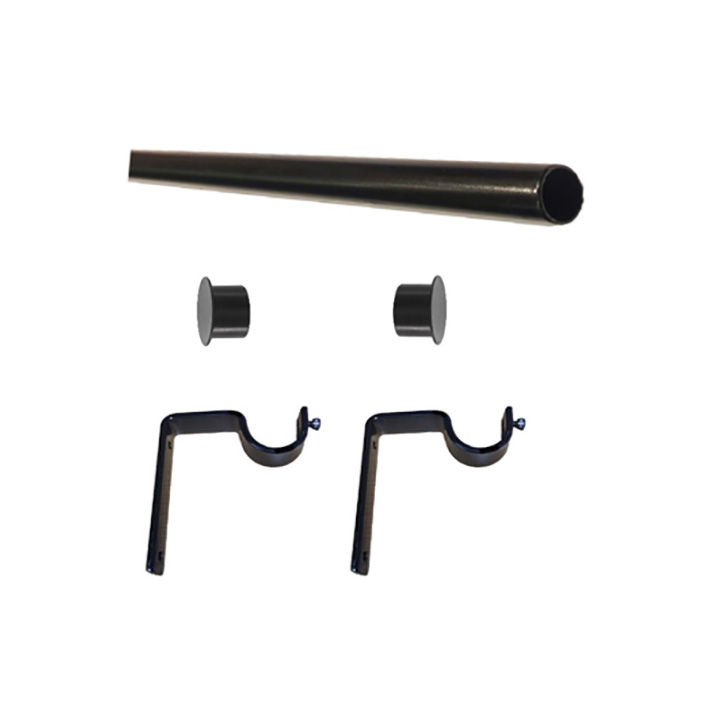 Matoc 32mm Curtain Single Metal Pole Set -Flat End Caps -Black -1.5m