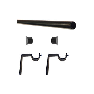 Matoc 32mm Curtain Single Metal Pole Set -Flat End Caps -Black -1.5m