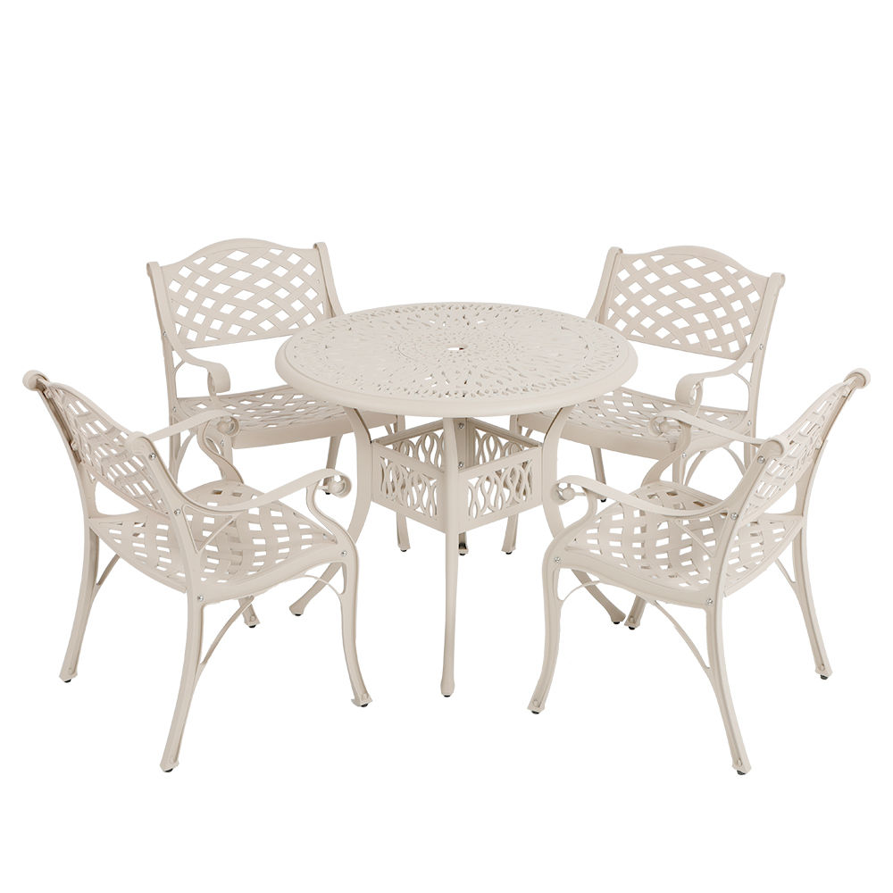 4 Seater - Lattice Aluminium Patio Set / Garden Furniture / Outdoor Dining Set    (4 Lattice Chairs with 90cm Round Elizabeth Table) - SAND