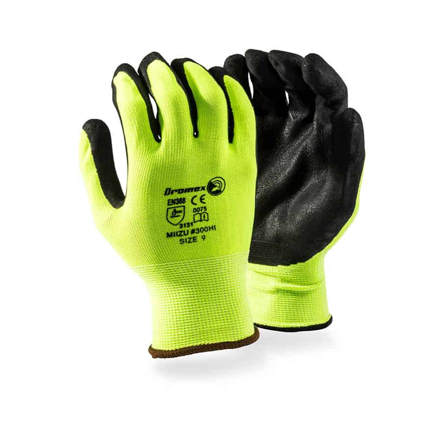 DROMEX MIIZU HI-VIZ PU/NITRILE FOAM GLOVE SIZE 9/LARGE