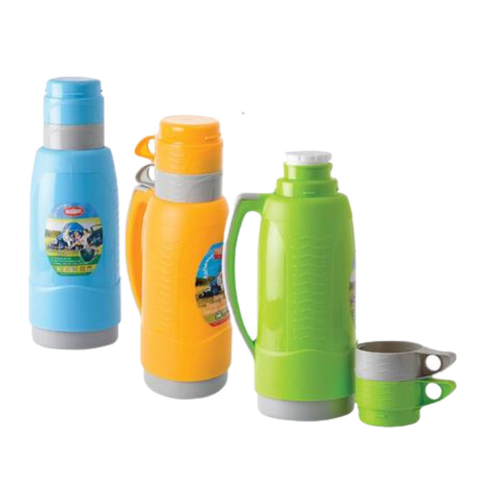 Vacuum Flask Plastic Body 1 Liter + 2 x Cup (Pack of 3)