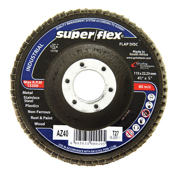 Superflex - Industrial Flap Disc 115X22mm 40g - 3 Pack