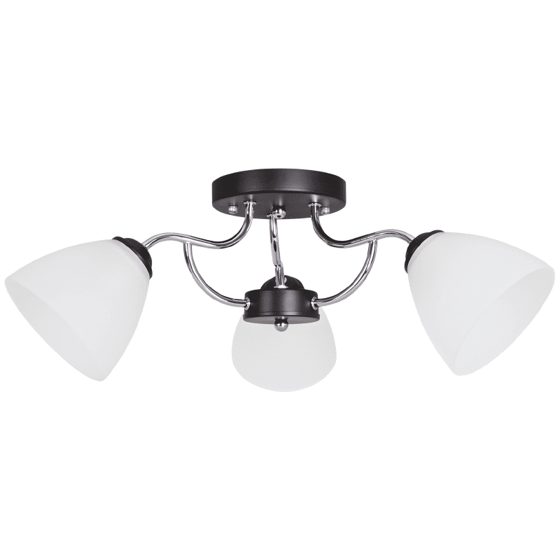 Polished Chrome and Black Metal Chandelier with Frosted Glass