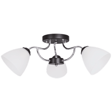 Polished Chrome and Black Metal Chandelier with Frosted Glass
