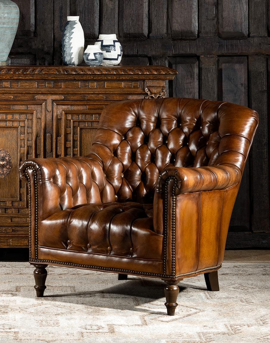 Briaton Vintage Tufted Lounge Chair - Piccadilly Cognac