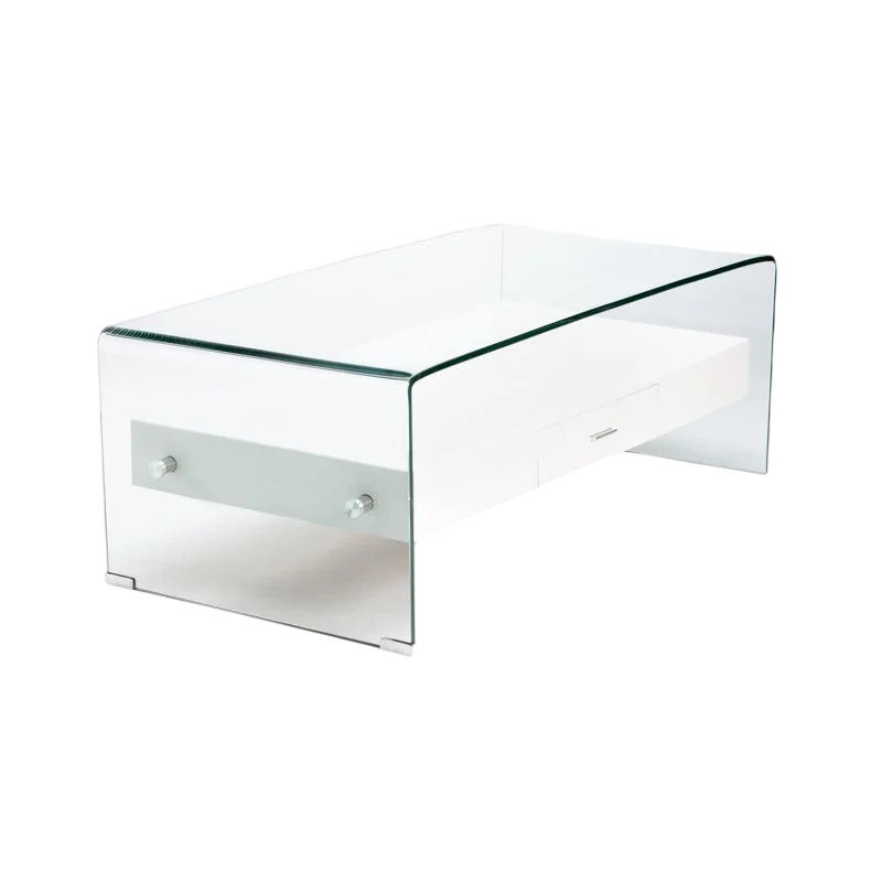 Vividitto - Hooch 120x60cm 12mmTempered Glass Coffee Table With Drawer - White