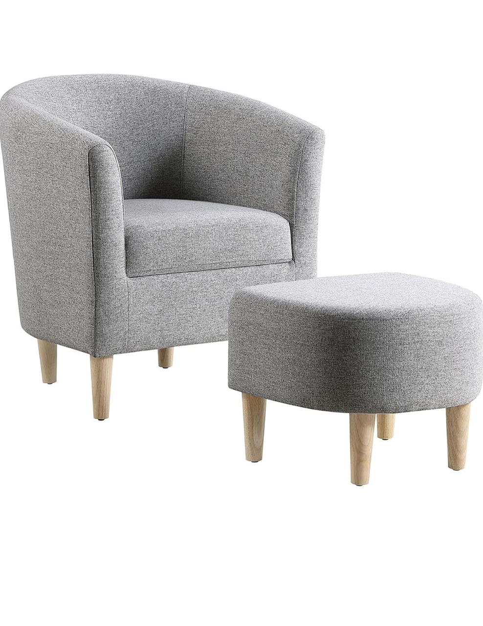 IG Furn- Bouclé Bliss Chair & Ottoman Grey