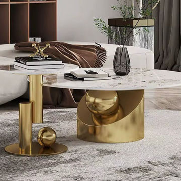 Adi Marble Top Coffee Table With Side Table gold