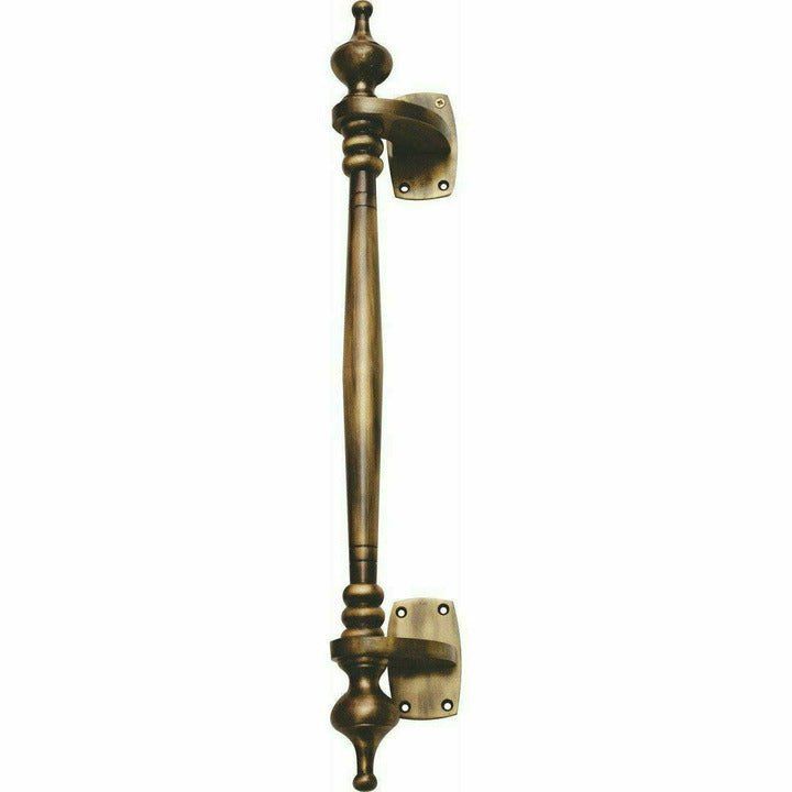 Solid brass offset pull handle with finials