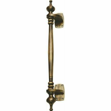 Solid brass offset pull handle with finials