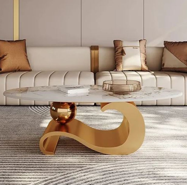Raven Marble Top Modern Coffee Table -Gold