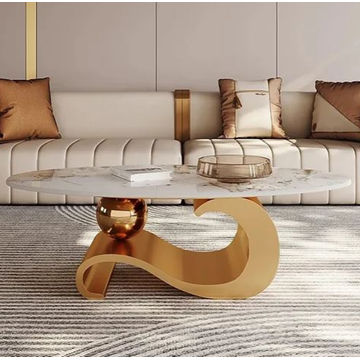 Raven Marble Top Modern Coffee Table -Gold