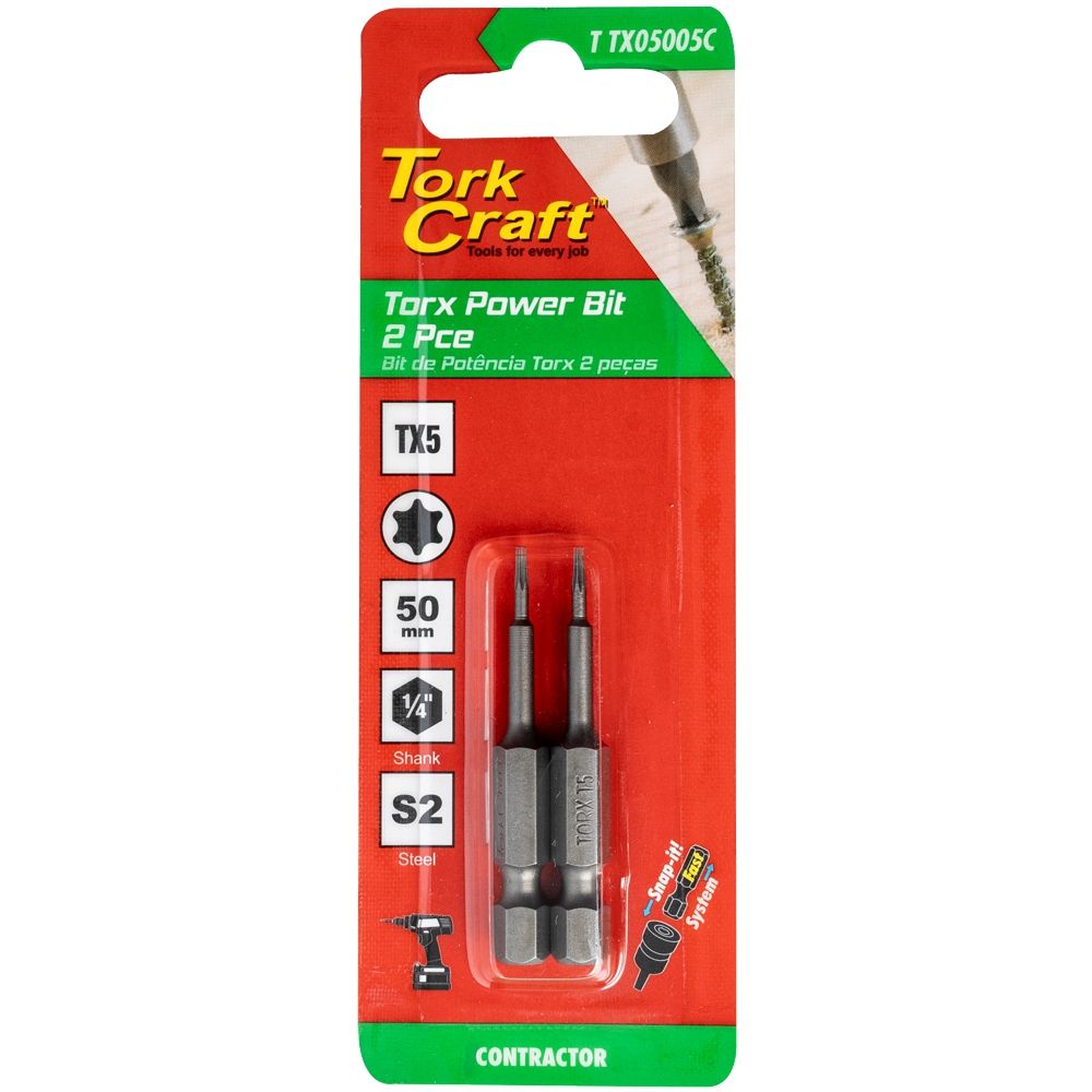 TORX TX 5 CLASSIC BIT 50MM 2PC CARDED