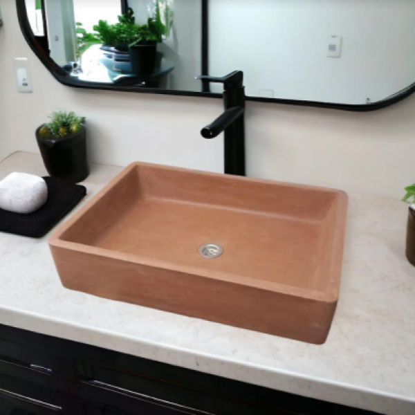 Large Rectangle Choc Plum Concrete Basin/Sink 60.5x41x13cm