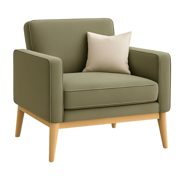 Olive Grove Chair – Sage Green Upholstery with Wooden Legs