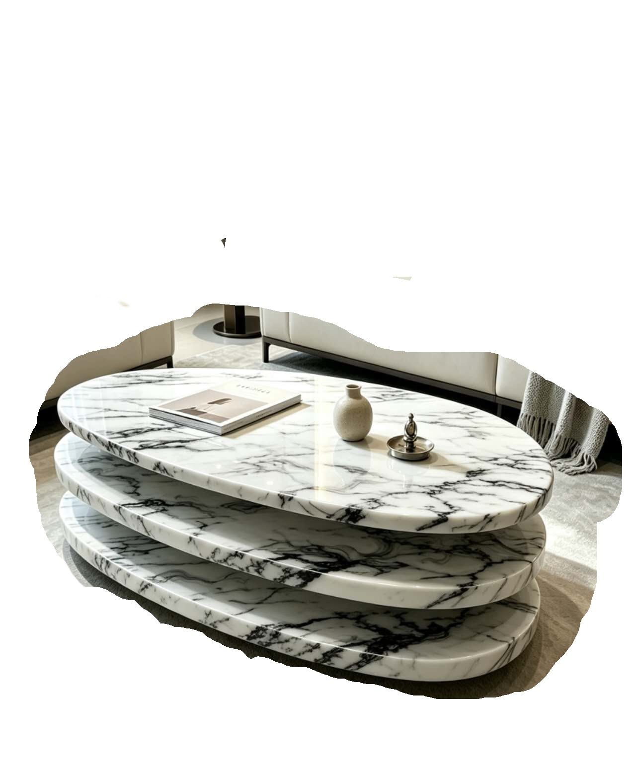 LBM FURN-Oval Modern Marble Coffee Table