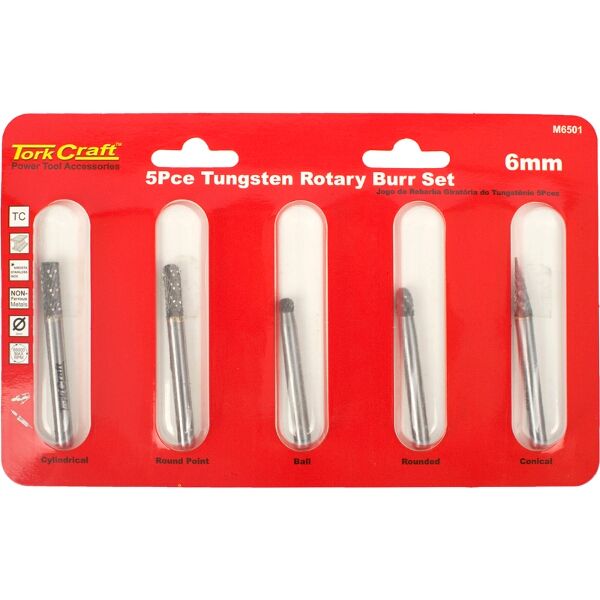 Rotary Burr Set 5 Pc Asstd 6Mm Dia Tungsten