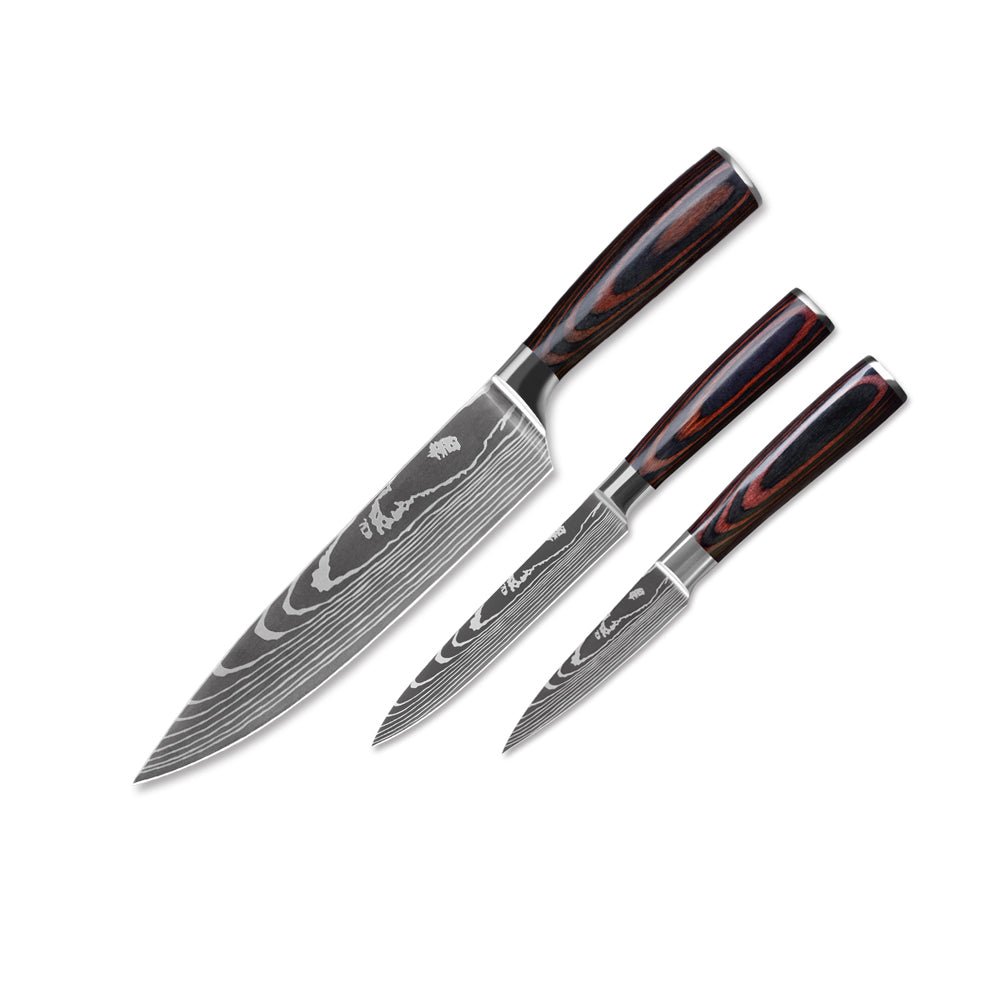 Lifespace laser engraved with a Damascus pattern 5CR15 3pce Kitchen Utility Knife Set in a Gift Box! GREAT DEAL