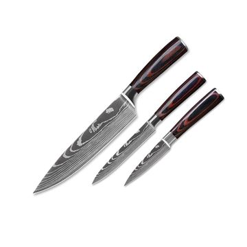 Lifespace laser engraved with a Damascus pattern 5CR15 3pce Kitchen Utility Knife Set in a Gift Box! GREAT DEAL