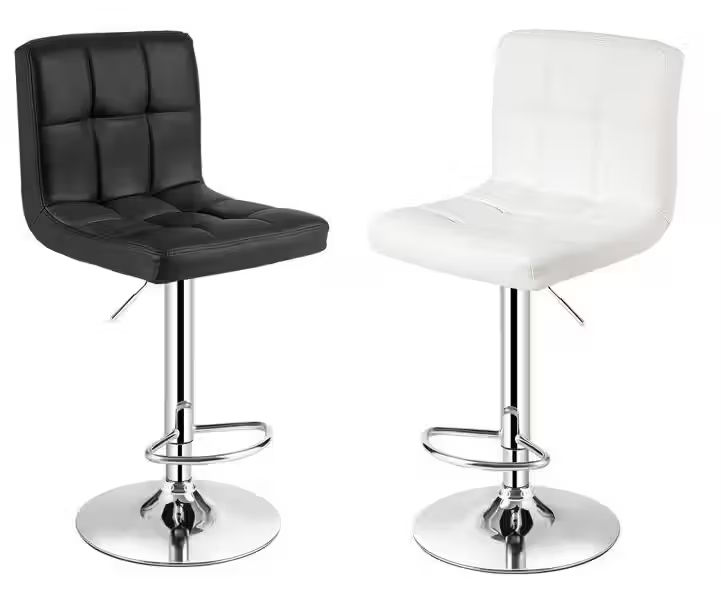 Set of 2 Modern L-Shaped PU Leather Bar Stools – Adjustable Height & 360 Swivel- Black and White