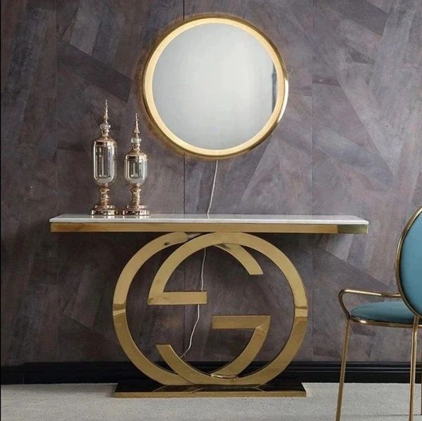 Prestige Home - Gwen Console Table Gold with Marble Top