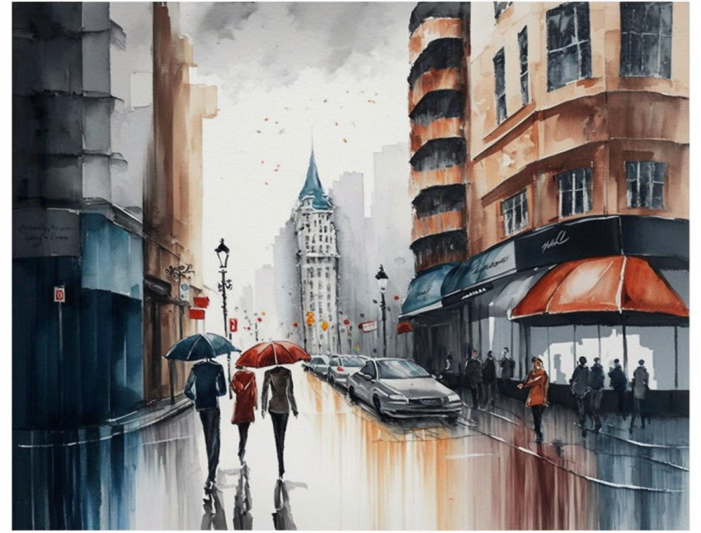 Canvas Wall Art - Canvas Wall Art: City Street Acrylic Water - B1301 - [120 x 80 cm]