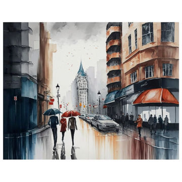 Canvas Wall Art - Canvas Wall Art: City Street Acrylic Water - B1301 - [120 x 80 cm]