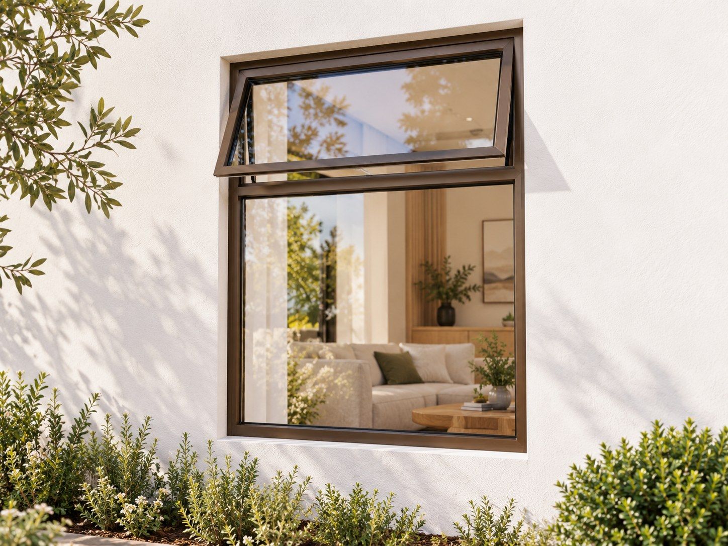 Kenzo Premium Top-Hung Aluminium Window - Bronze, 600 900 mm, Small Upper Opener with Large Fixed Lower Pane, Clear Glass