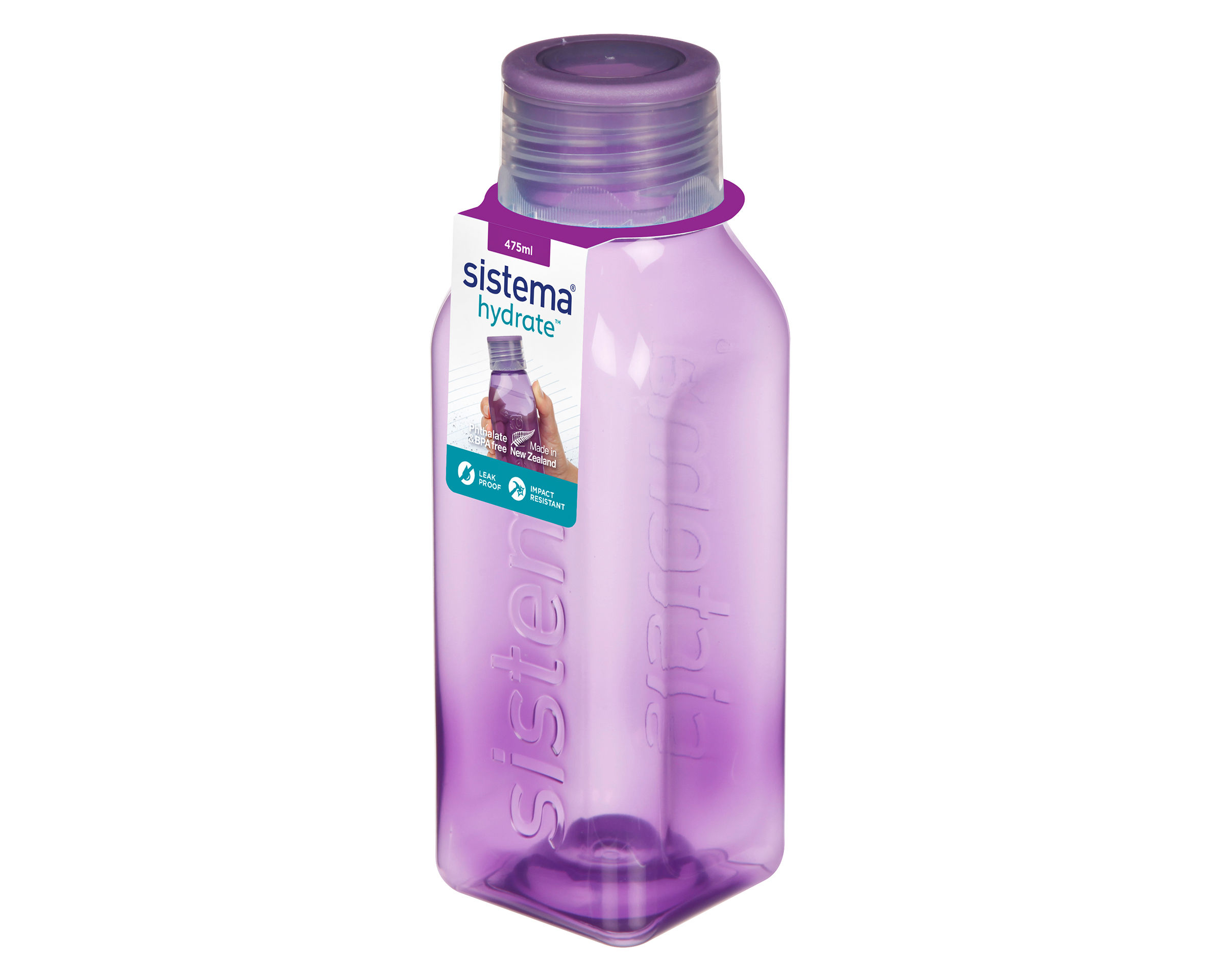 Sistema 475ml Small Square Bottle - Purple