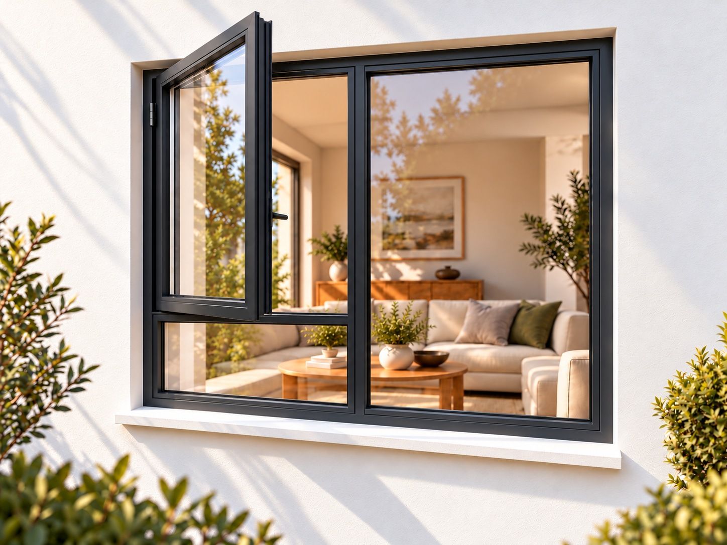 Kenzo Premium Side-Hung Aluminium Window - Charcoal, 1500 1500 mm, Left Side Opener with Fixed Bottom Pane