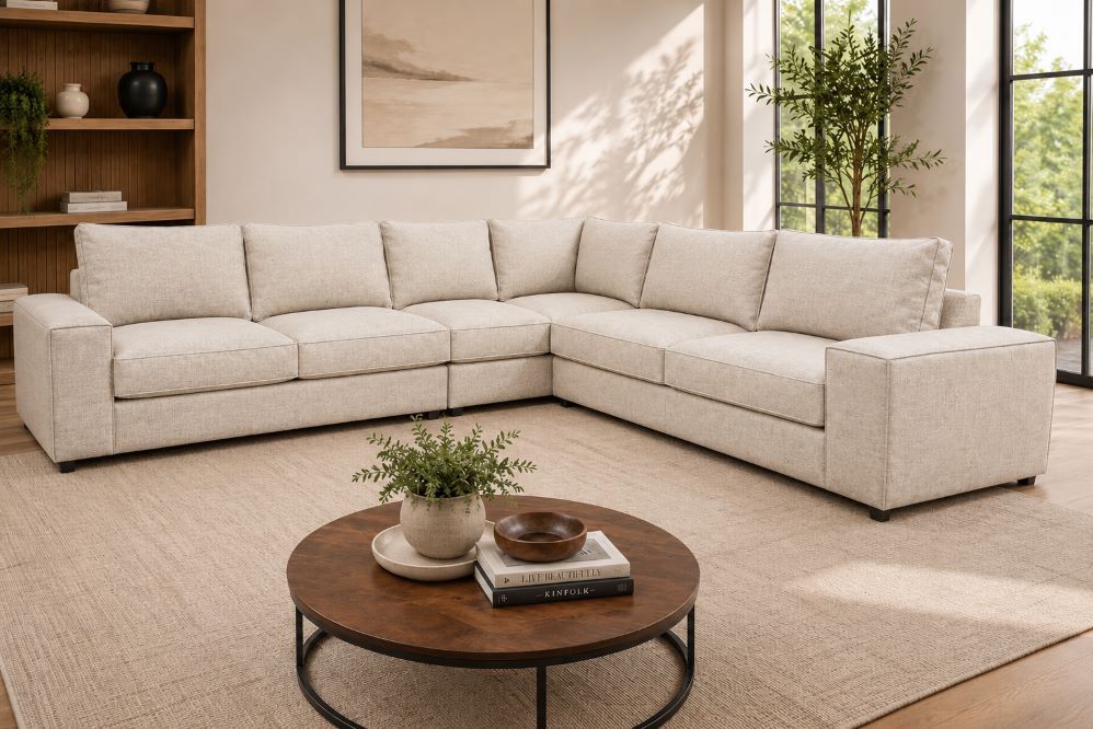Tach Luxure -Amsterdam Linen Couch -Beige Right Sided