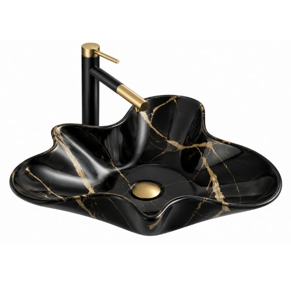 Counter top Ceramic Basin / table top - Bat - Black & Gold Marble