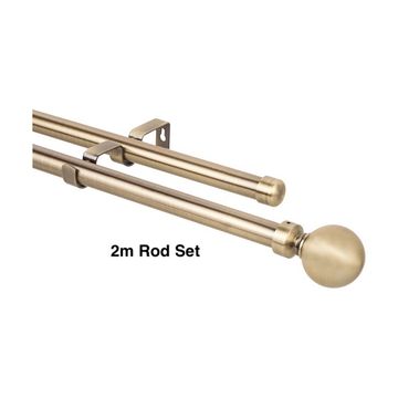 Gold Double Curtain Rod Set -Ball Finial 2m