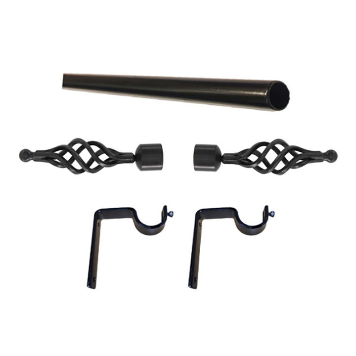 Matoc 32mm Curtain Single Metal Pole Set -BigBasket Finials -Black -1.0m