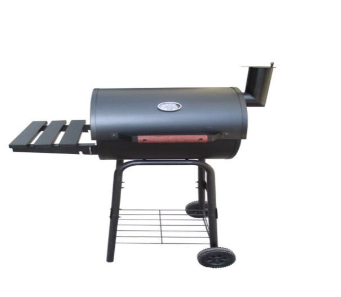 Barrel Charcoal Grill with Side Shelf, Wheels and Storage Rack, Black