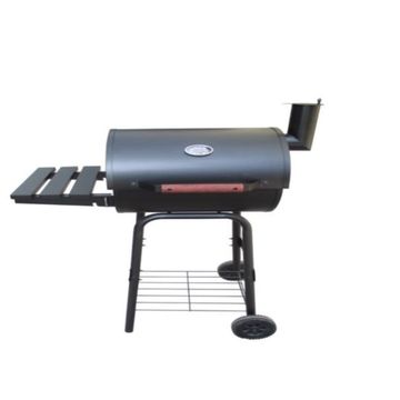 Barrel Charcoal Grill with Side Shelf, Wheels and Storage Rack, Black