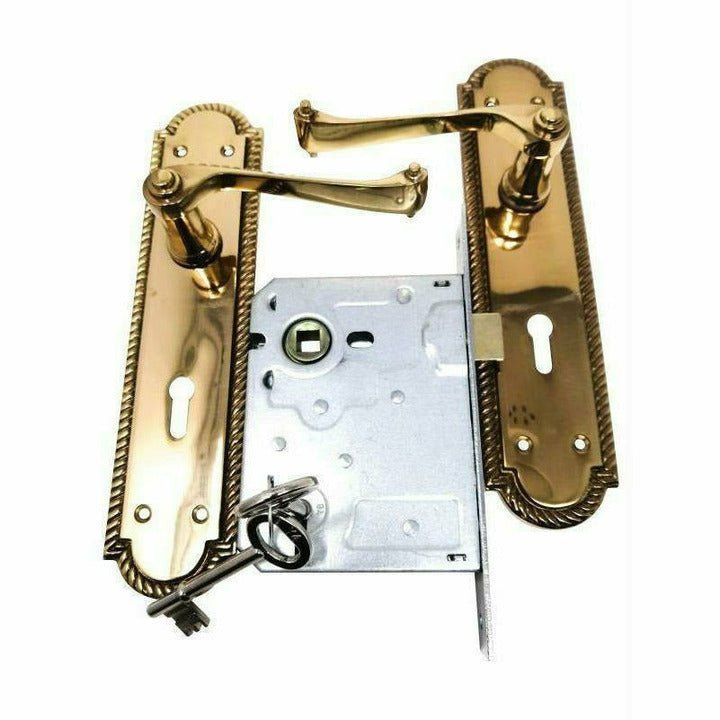 Solid brass door handle with back plate