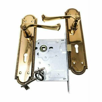 Solid brass door handle with back plate