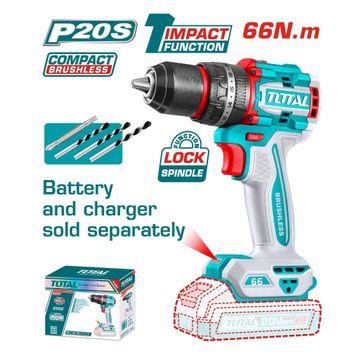 Total Brushless Cordless Impact Drill 20V 2000Rpm 66Nm 13Mm Excl B/Ch- 4 Pack